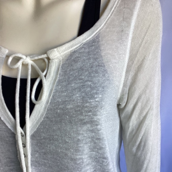 We the Free cream Henley Top with Front Tie - Picture 3 of 4